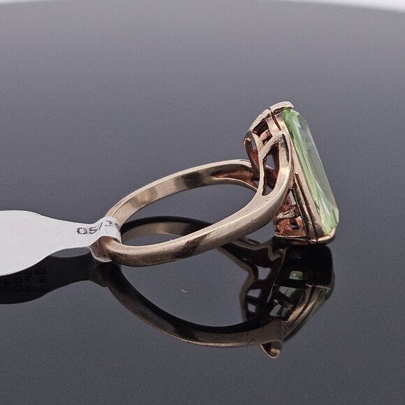 10K Yellow Gold Elongated Cushion Cut Uranium Glass Cocktail Ring Size 6.25 - Picture 14 of 16